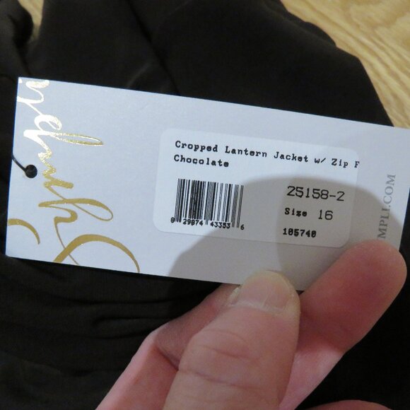 SYMPLI Cropped Lantern Jacket with Zip Front in Chocolate Brown Lagenlook NWT - Picture 13 of 13